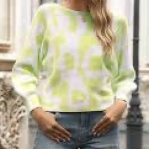 Jacansi Womens Tie Dye Sweater Loose Crew Neck Long Sleeve Pullover Jumper Tops